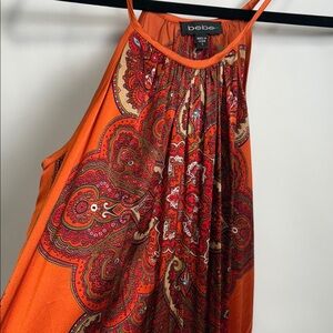 Bebe Vibrant Orange Dress with Paisley Design
